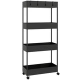HOMCOM Küchenwagen mit 4 Regalen, 4 flexiblen Haken, 4 Rollen, 40 cm x 19 cm x 90 cm, Nischenwagen, Schwarz