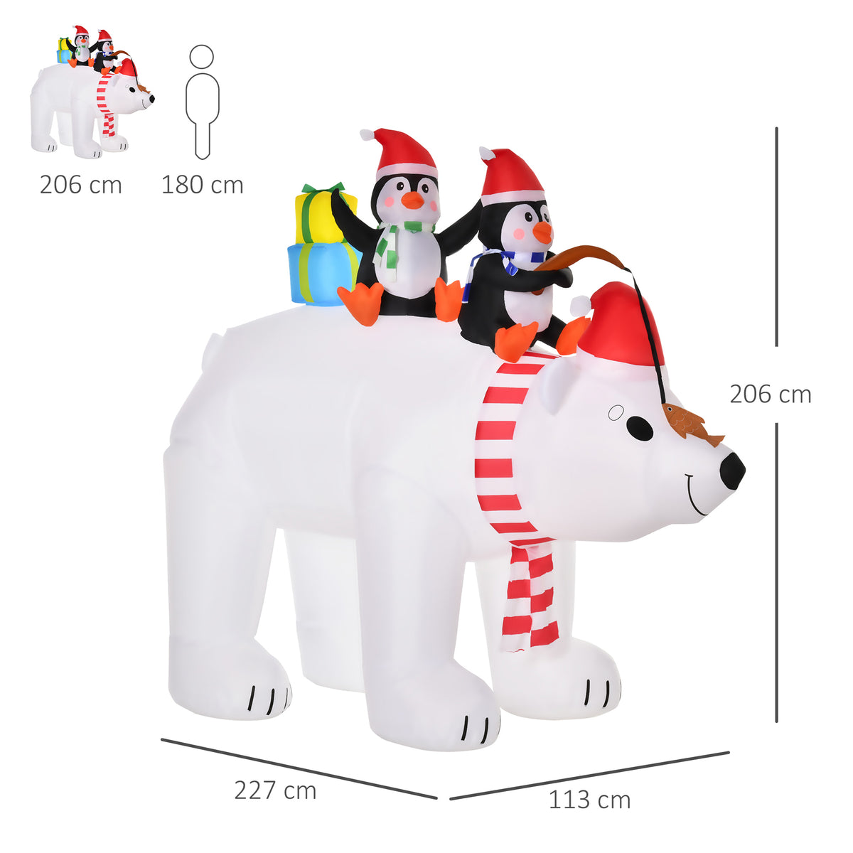 HOMCOM Aufblasbare Weihnachtsdekoration Aufblasbare Weihnachtsfiguren. selbstaufblasend inkl. Gebläse, 2 – Produktabbildung 2