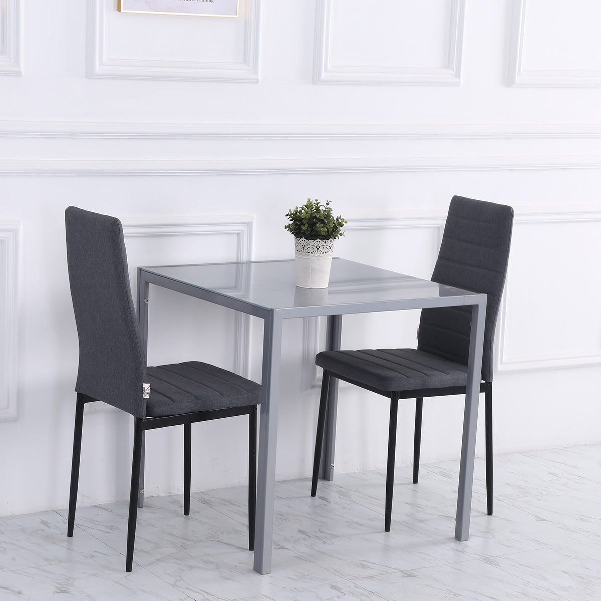 HOMCOM Esstisch Küchentisch Glastisch Quadratischer Tisch, Glasplatte, kompaktes Design, Grau – Produktabbildung 2