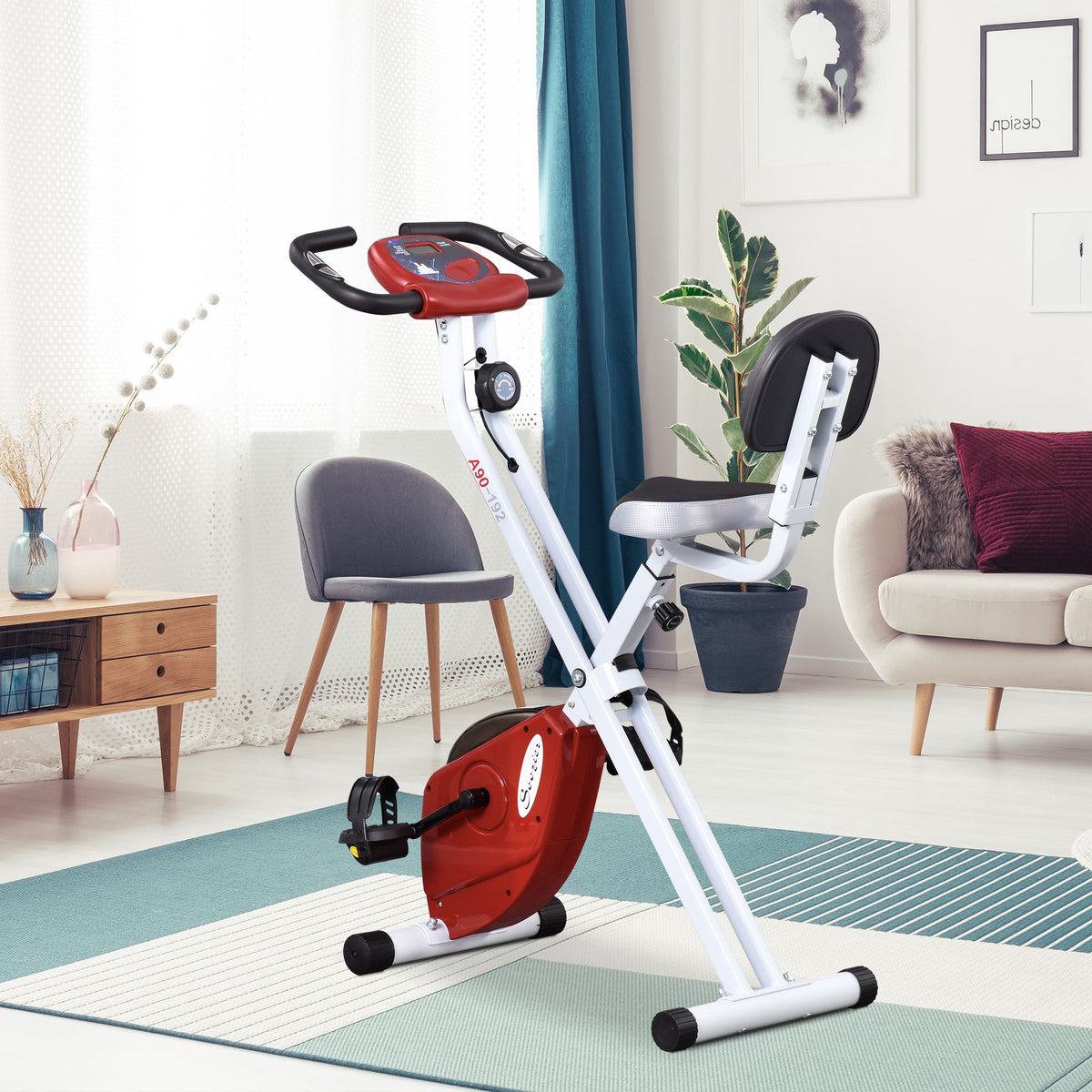 Heimtrainer mit Magnetwiderstand, 8-Stufen, höhenverstellbar, LCD-Display, Rot + Weiß – Produktabbildung 2
