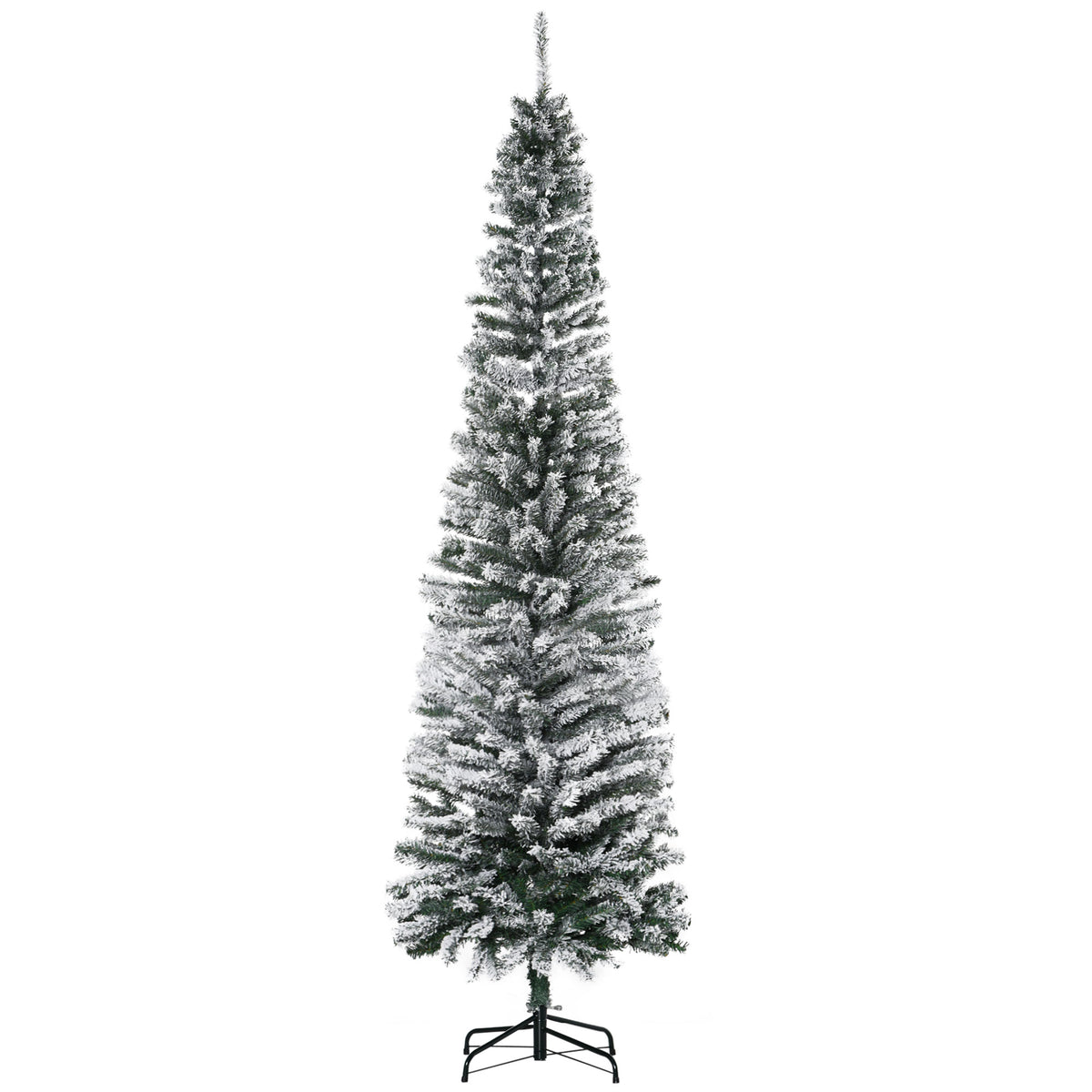 HOMCOM Künstlicher Weihnachtsbaum 225 cm Bleistift Kiefernbaum mit Schnee, 738 Spitzen für drinnen