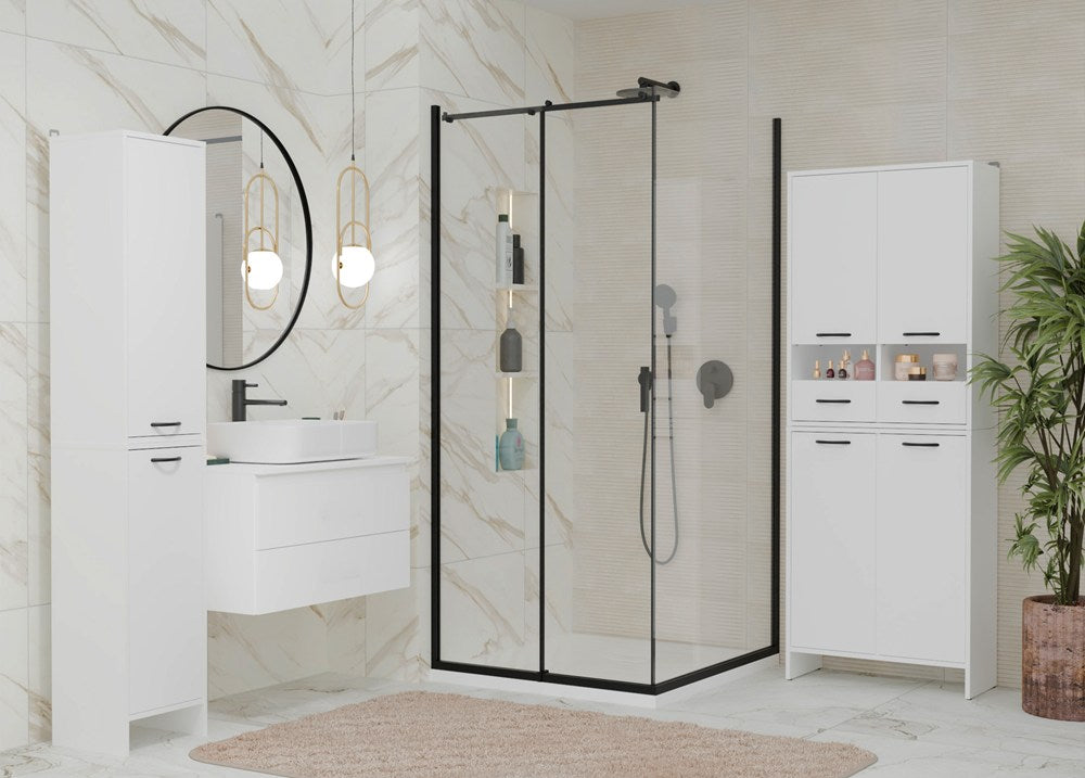 Hängender Badezimmerschrank Regal NINA W1D WEISS Hochschrank 1 Tür 3 Ablagen – Produktabbildung 2