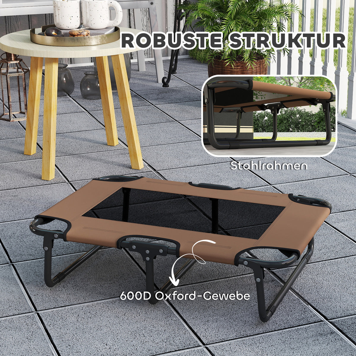 PawHut Erhöhtes Hundebett klappbar Haustierbett, Outdoor Hundeliege mit Netzdesign Kaffee Oxford 75 x 51 – Produktabbildung 5