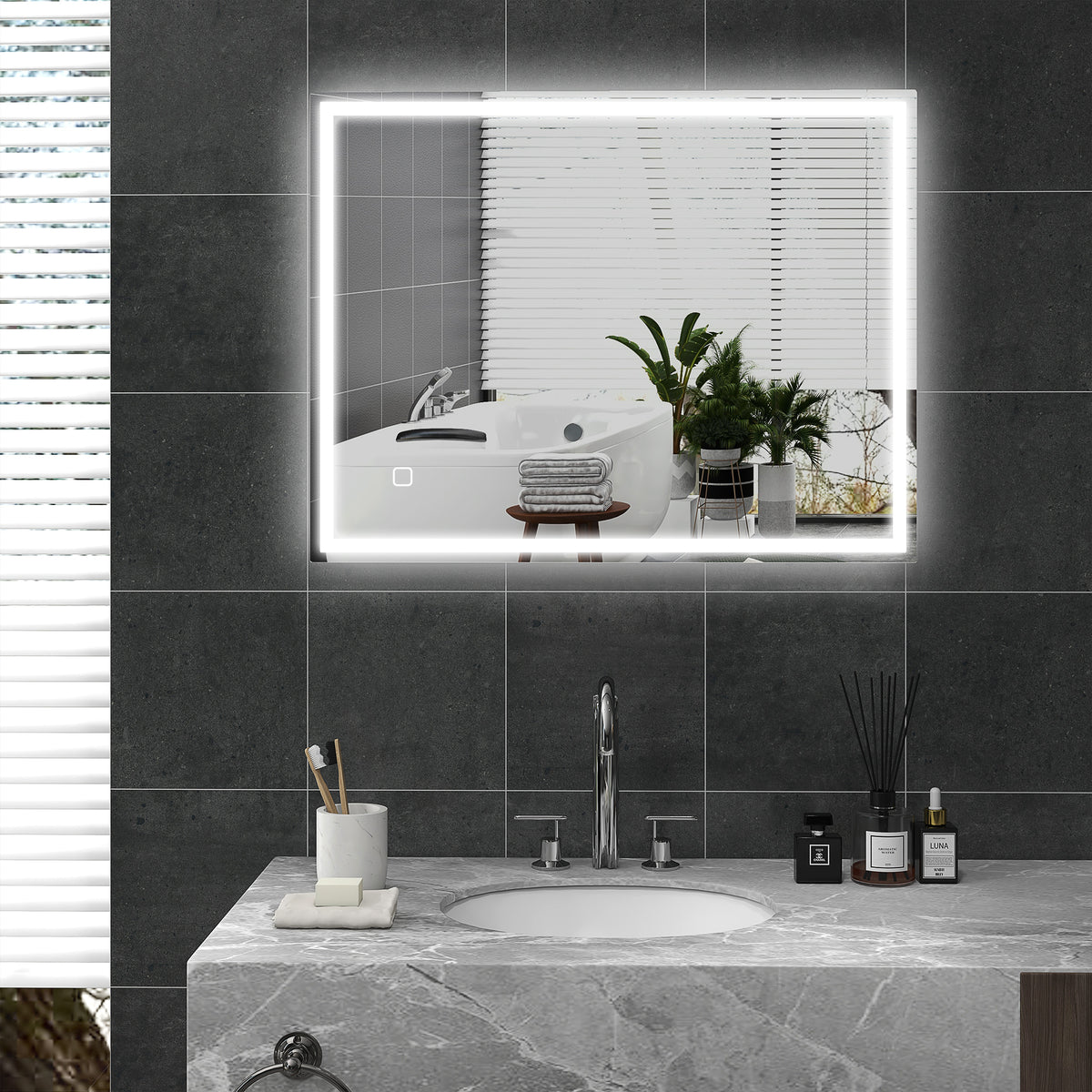 HOMCOM Badspiegel mit Beleuchtung 90x70 cm LED Spiegel Wandspiegel mit Memory-Funktion 3 Lichtfarben – Produktabbildung 2