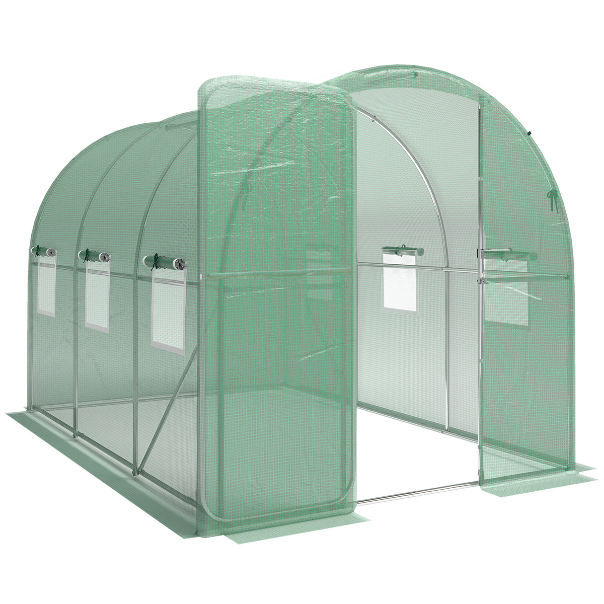 Outsunny Gewächshaus 3 x 2 x 2 m Foliengewächshaus mit Abschließbar Anschlag-Tür 6 Rollbar Netzfenster