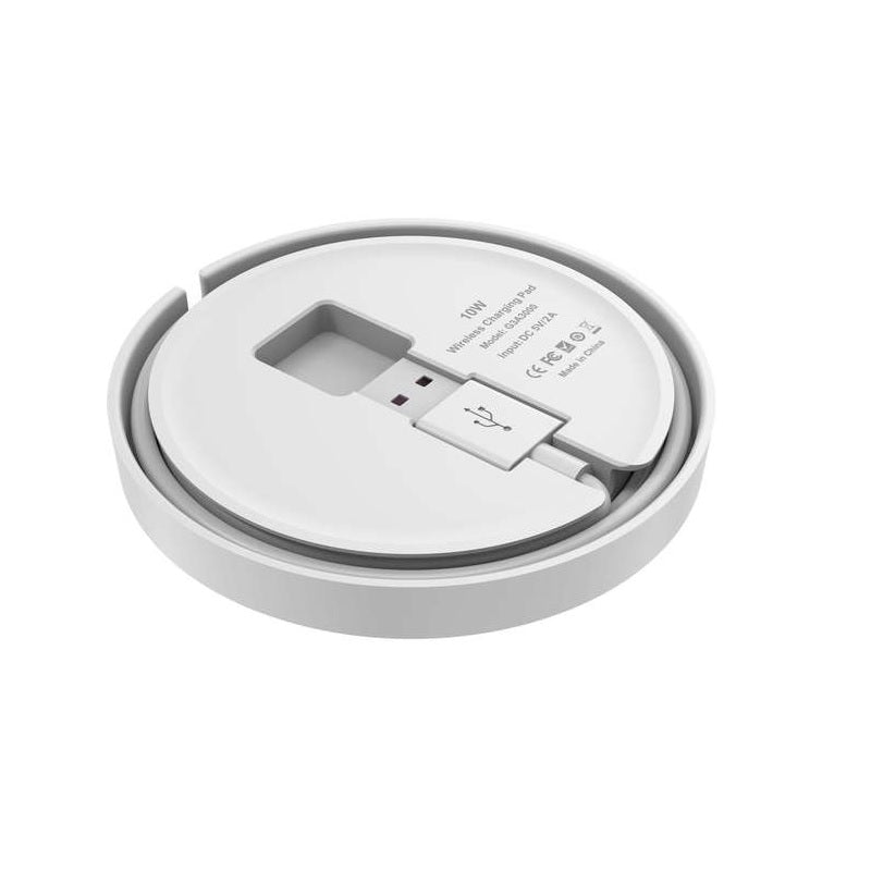 Budi - Kabelloses Ladegerät Qi 10W + vestavěný Kabel (weiß) – Produktabbildung 2
