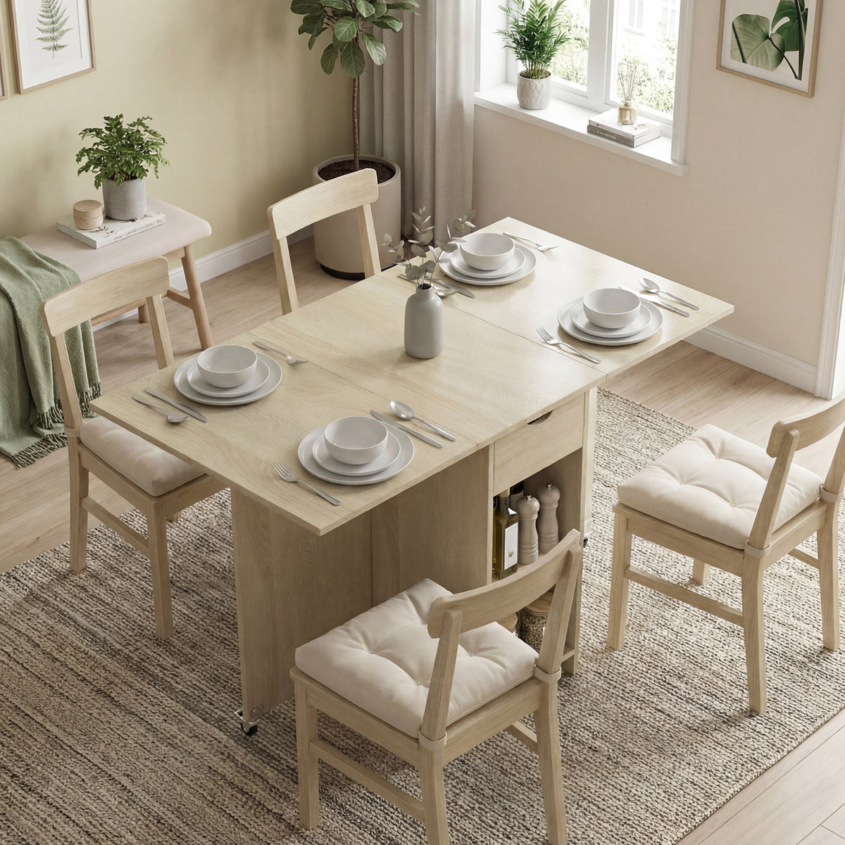 HOMCOM Klappbarer Esstisch für 2-4 Personen, Rollbarer Tisch mit offenem Fach und Schublade, ideal für – Produktabbildung 2