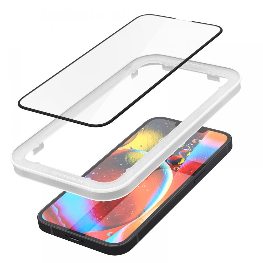 Spigen Alm Glass FC - gehärtetes Glas für iPhone 17e / 16e / 14 / 13 / 13 Pro (schwarz Rahmen) – Produktabbildung 2