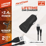 Energizer HardCase - Autoladegerät 2x USB-A 2,4A + Kabel USB-C a Micro USB (schwarz) – Produktabbildung 2