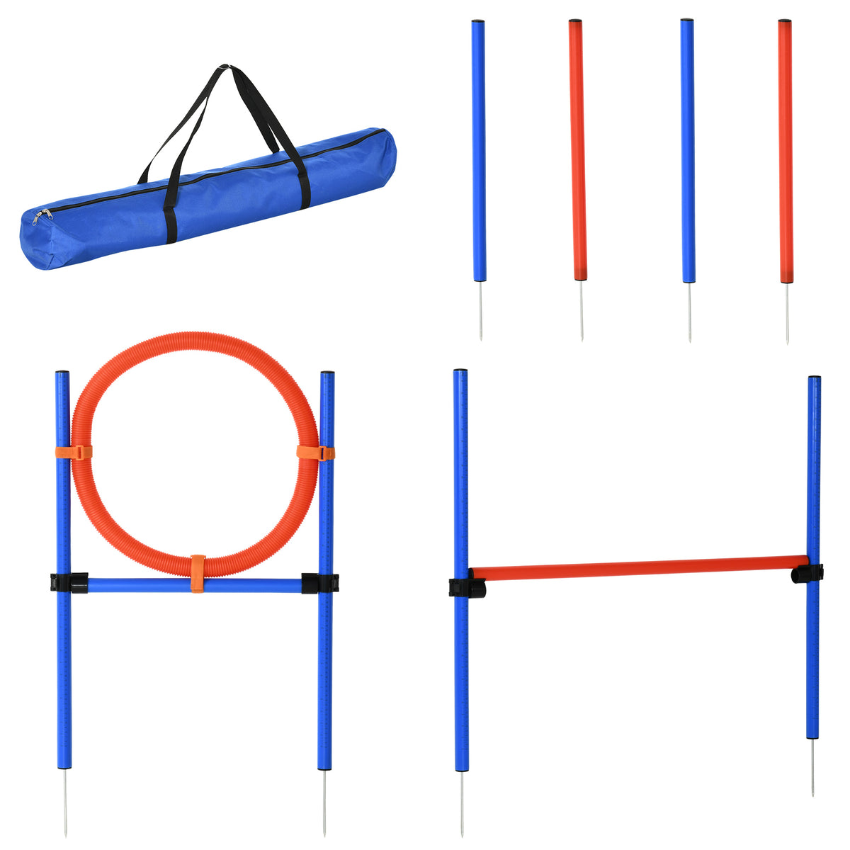 PawHut Agility Set Hunde, 3-teiliges Agility Ausrüstung mit Hürden, Slalomstangen, Springring