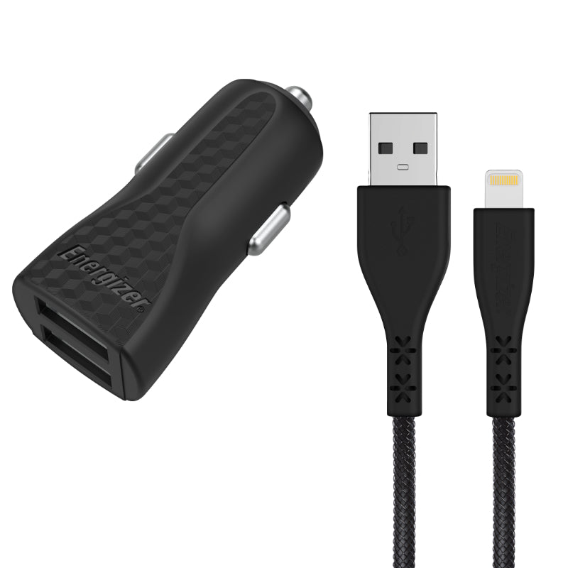 Energizer HardCase - Autoladegerät 2x USB-A 17W 3,4A + Kabel Lightning s certifikací MFi (schwarz)
