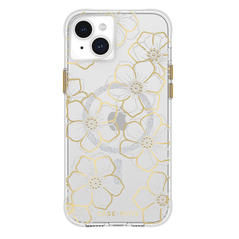 Case-Mate Floral Gems MagSafe – Hülle für iPhone 15 Plus (Gold)