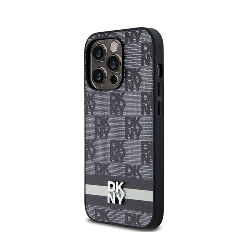 DKNY Leather Checkered Mono Pattern & Printed Stripes - Hülle für iPhone 14 Pro (schwarz) – Produktabbildung 2