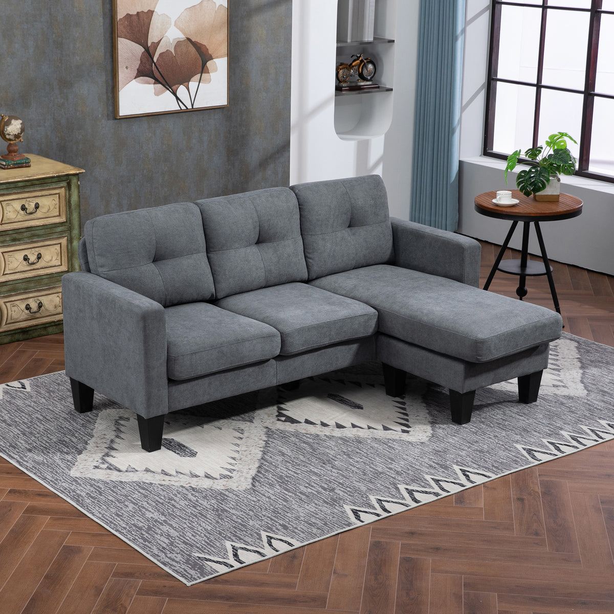 HOMCOM Ecksofa in L-Form, beidseitig anbringbare Chaiselongue, Polstersofa, Dunkelgrau – Produktabbildung 2