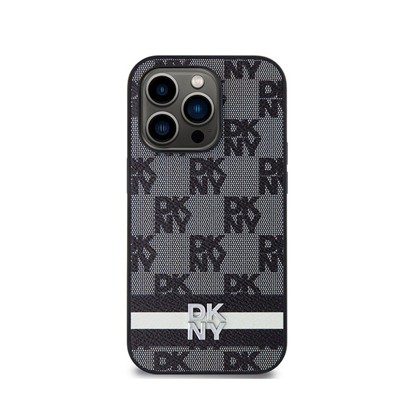 DKNY Leather Checkered Mono Pattern & Printed Stripes - Hülle für iPhone 14 Pro (schwarz) – Produktabbildung 3