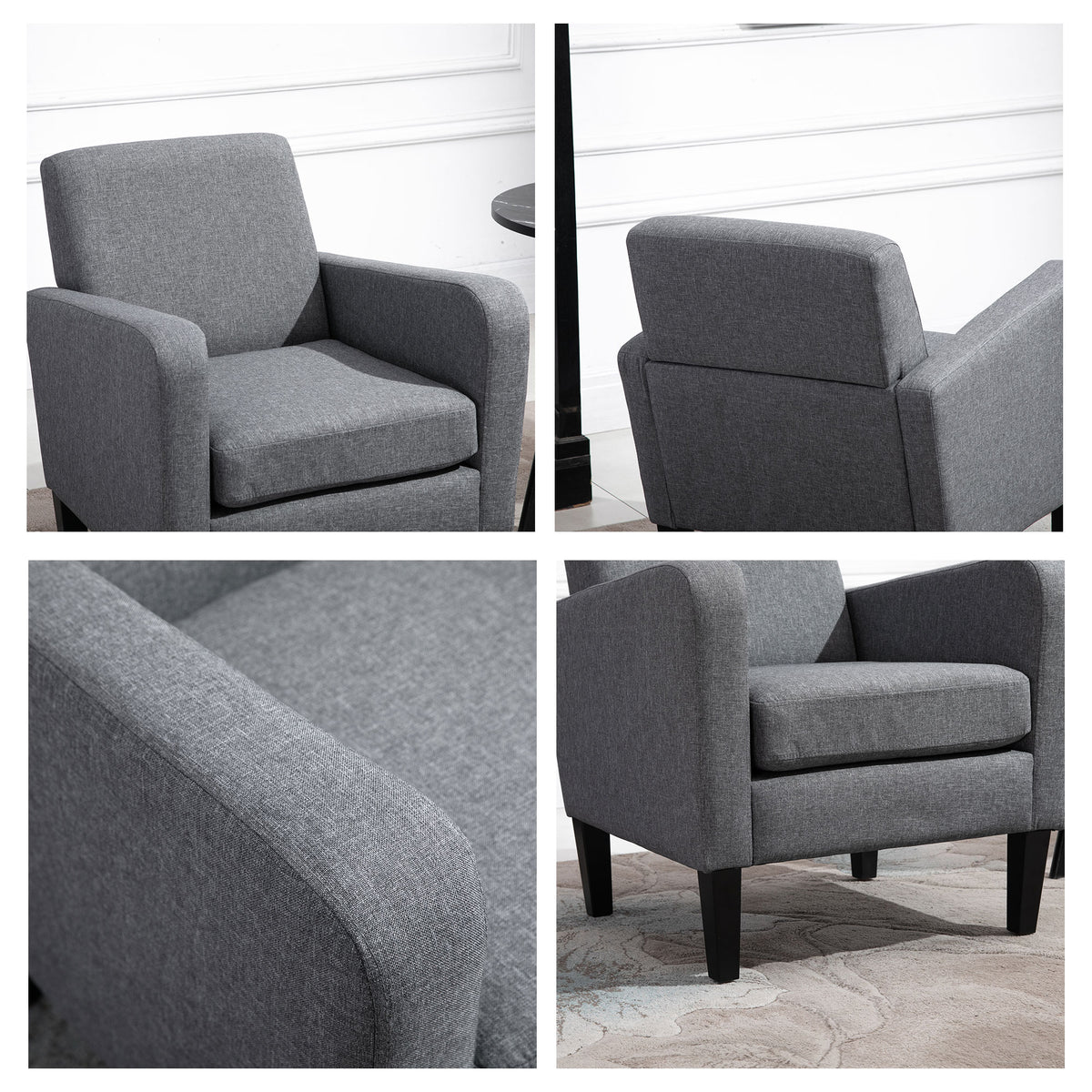 Einzelsessel, Relaxsessel, Polstersessel mit Holzfüßen, Stoff in Leinenoptik, 66 x 72 x 74 cm, Hellgrau – Produktabbildung 8