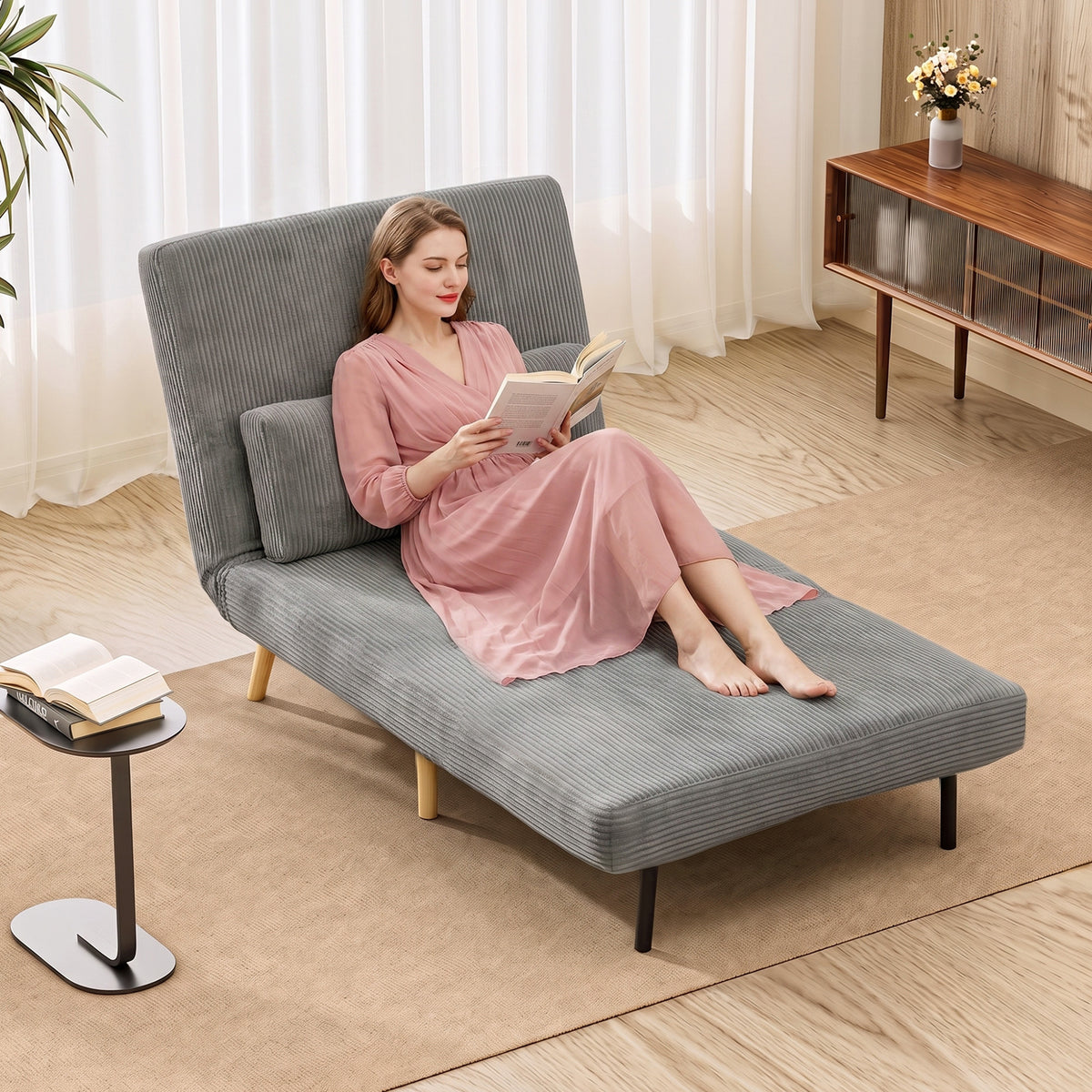 HOMCOM Schlafsessel 3-in-1, ausklappbarer Sessel aus Cord mit Schlaffunktion verstellbare Rückenlehne – Produktabbildung 2
