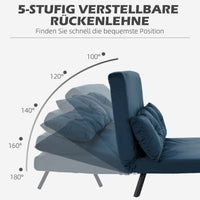 HOMCOM Schlafsofa 2er-Sofa Samtsofa, Schlaffunktion, inkl. 2 Kissen, Samtoptik, Natur + Blau – Produktabbildung 5