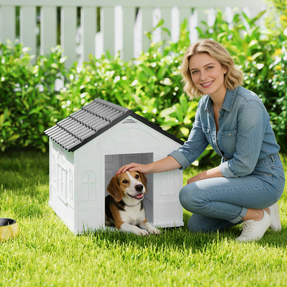 PawHut Hundehütte mit Satteldach, wetterfest, Kunststoff, 65 x 75,7 x 63 cm, Grau – Produktabbildung 2