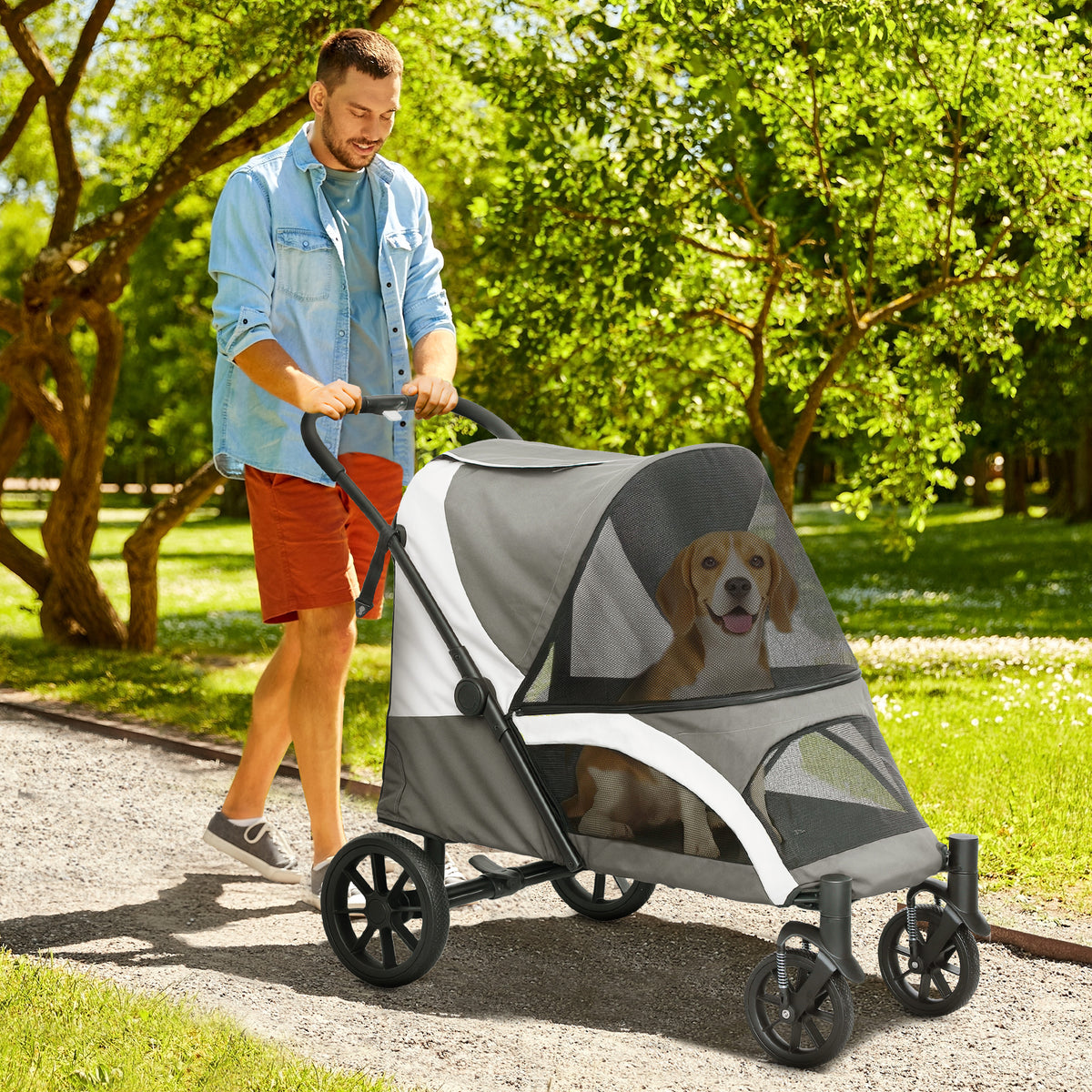 PawHut Hundewagen, Faltbarer Hundebuggy für mittelgroße Hunde, Haustierwagen mit 4 Rädern – Produktabbildung 2