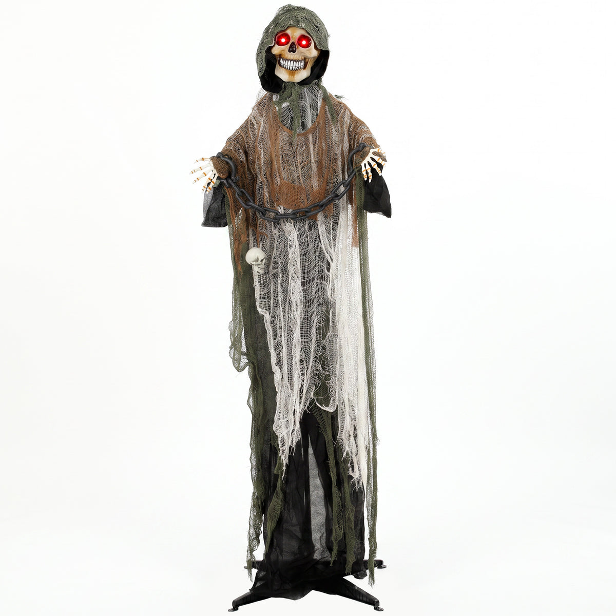 HOMCOM Animierter Sensenmann, 170 cm, lebensgroße Halloween-Animatronic mit beweglichen Händen/Kopf