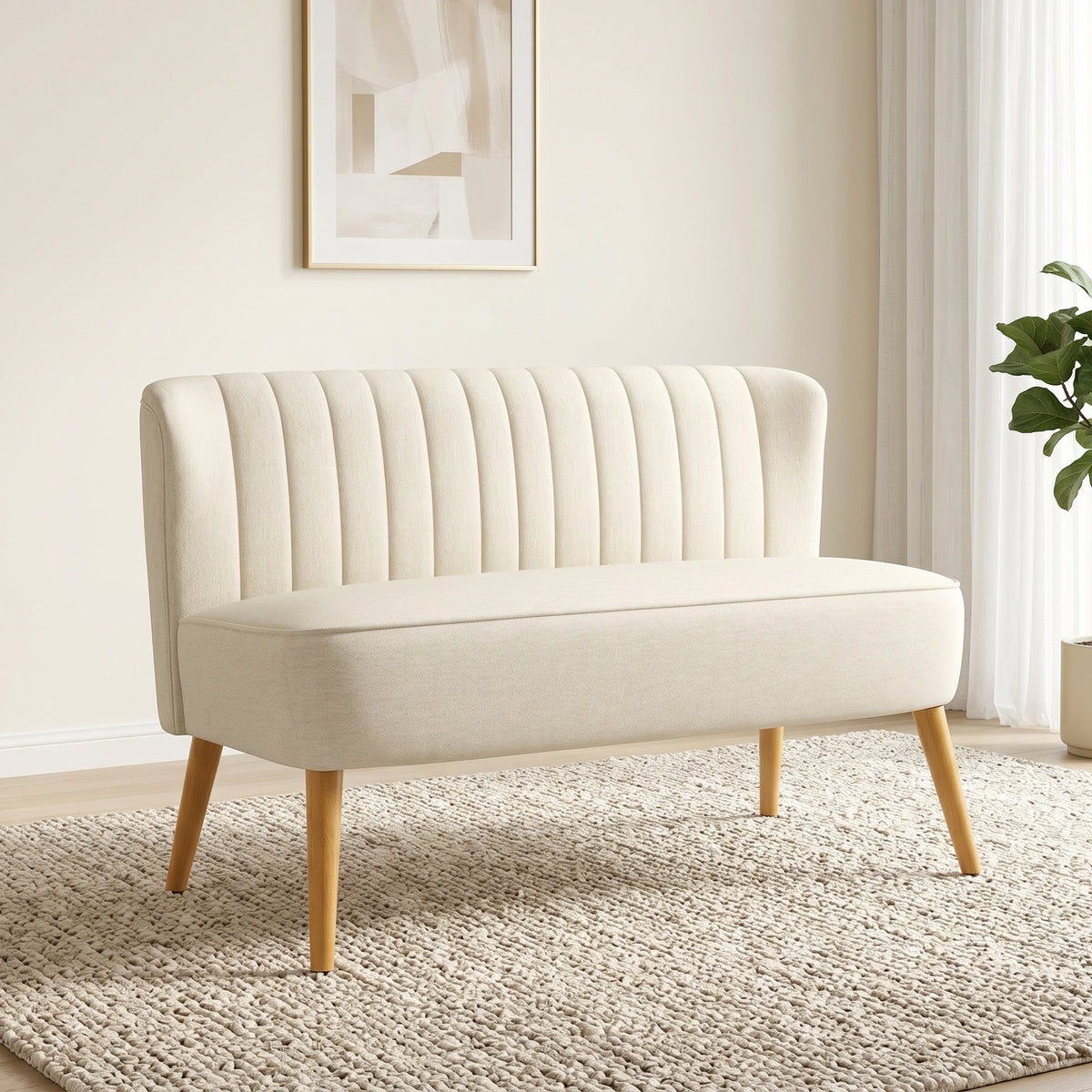 HOMCOM 2-Sitzer Sofa, weiche Polsterung, pflegeleichter Bezug, bis 220 kg, 117 x 56,5 x 77 cm, Cremeweiß – Produktabbildung 2