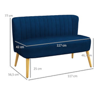 HOMCOM Sofa Retrodesign 2-Sitzer-Sofa, Holzbeine, 117 cm x 56,5 cm x 77 cm, Blau – Produktabbildung 3