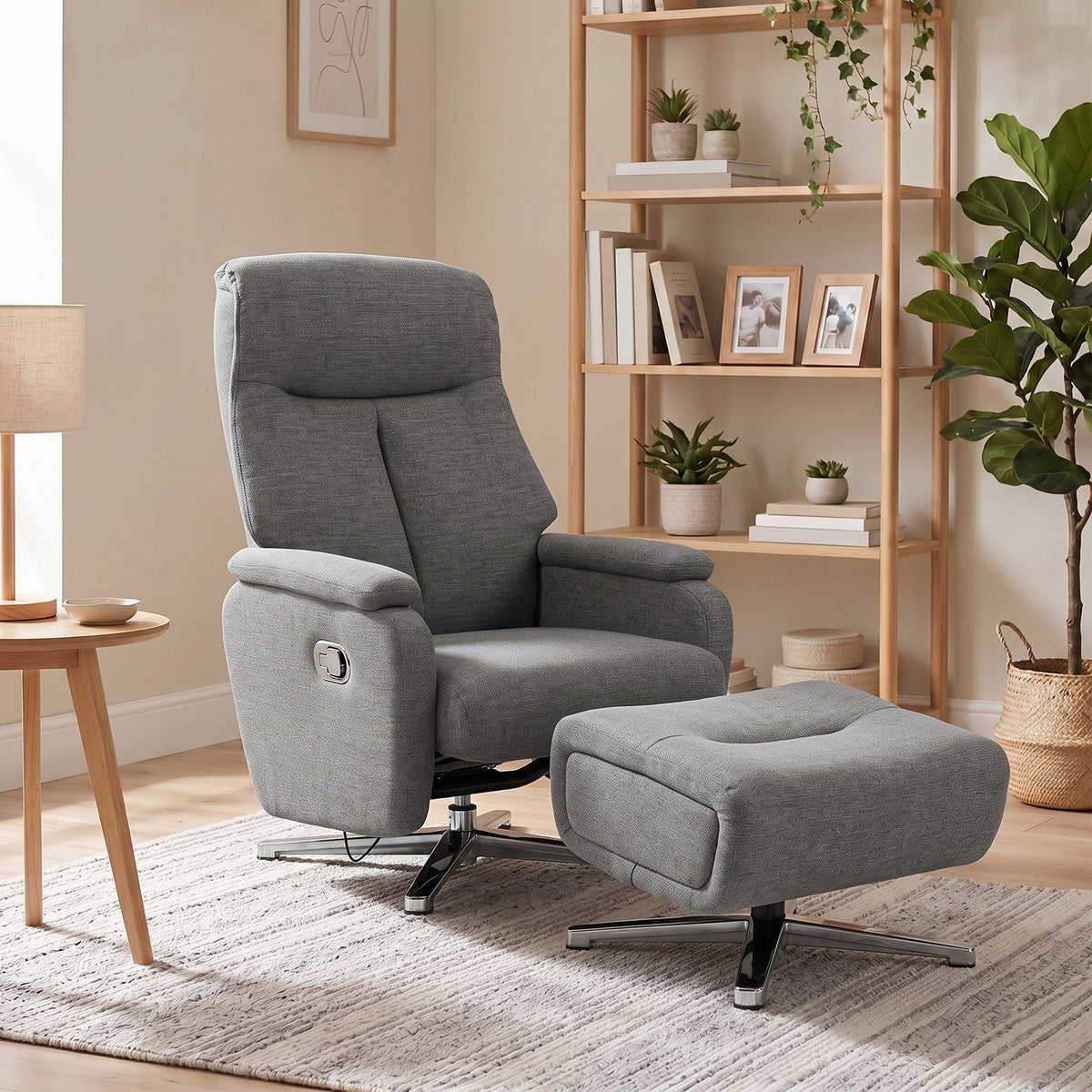HOMCOM Relaxsessel manuell verstellbar Loungesessel mit Hocker Dunkelgrau – Produktabbildung 2
