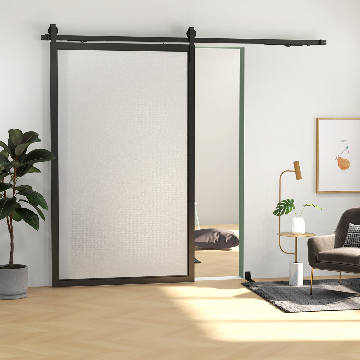 HOMCOM Schiebetür-Bausatz, leise & leichtgängig, für Holz- & Zementwände, 244cm, Stahl, Schwarz – Produktabbildung 2