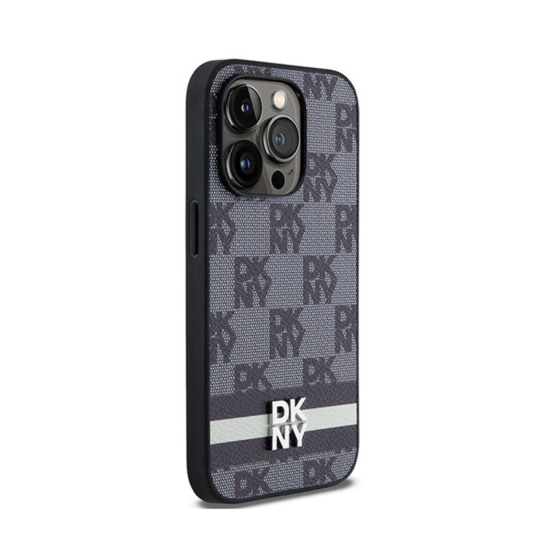 DKNY Leather Checkered Mono Pattern & Printed Stripes - Hülle für iPhone 14 Pro (schwarz) – Produktabbildung 4
