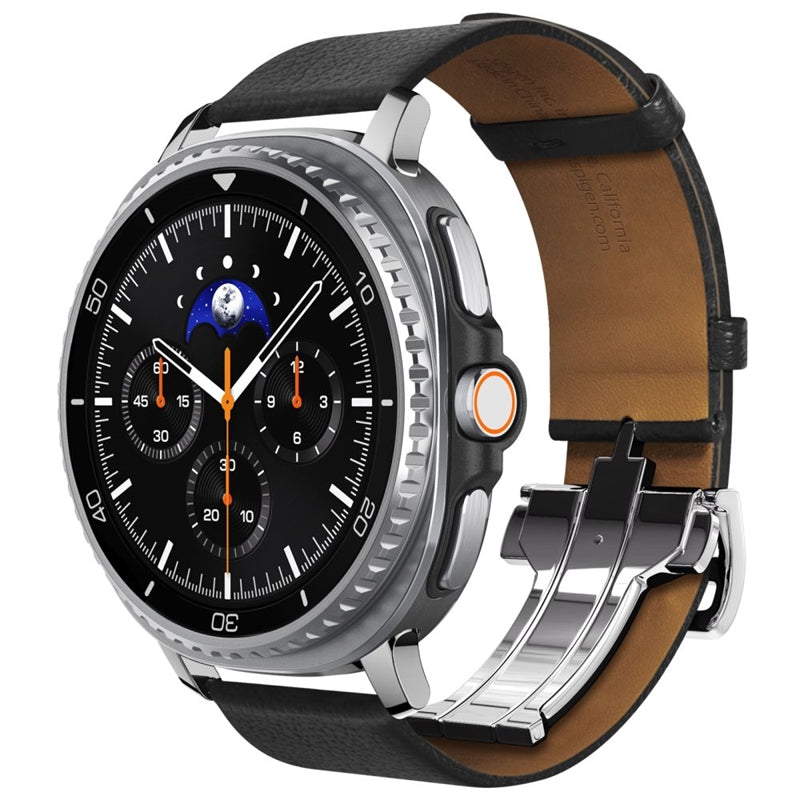 Spigen Enzo - Armband aus pravé Leder für Samsung Galaxy Watch 8 / 8 Classic 40 / 44 / 46 mm (schwarz)