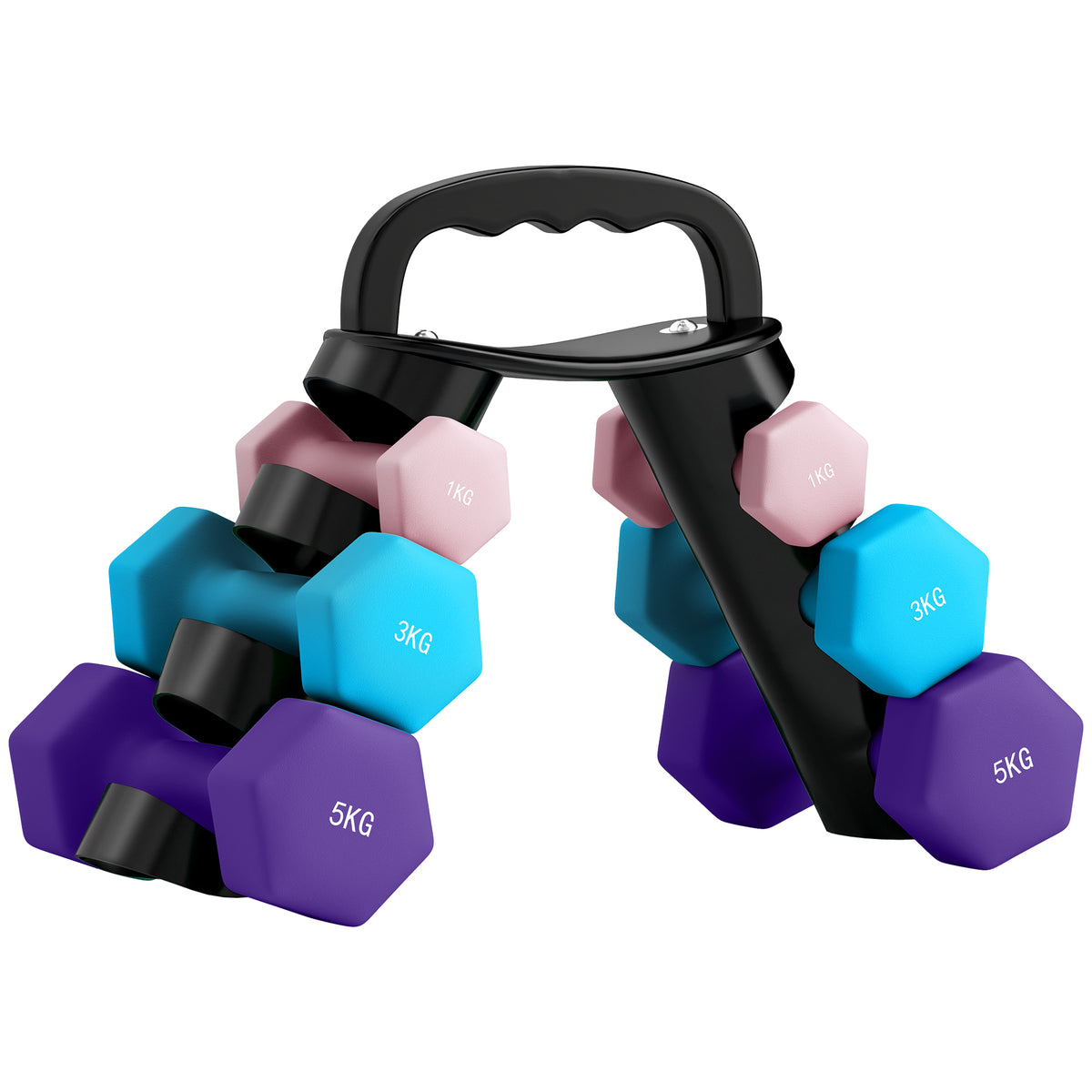 Hantelset mit Aufbewahrungsgestell, Set mit 6 Hanteln für Fitness-Training, 2 x 1kg, 2 x 3kg, 2 x 5kg