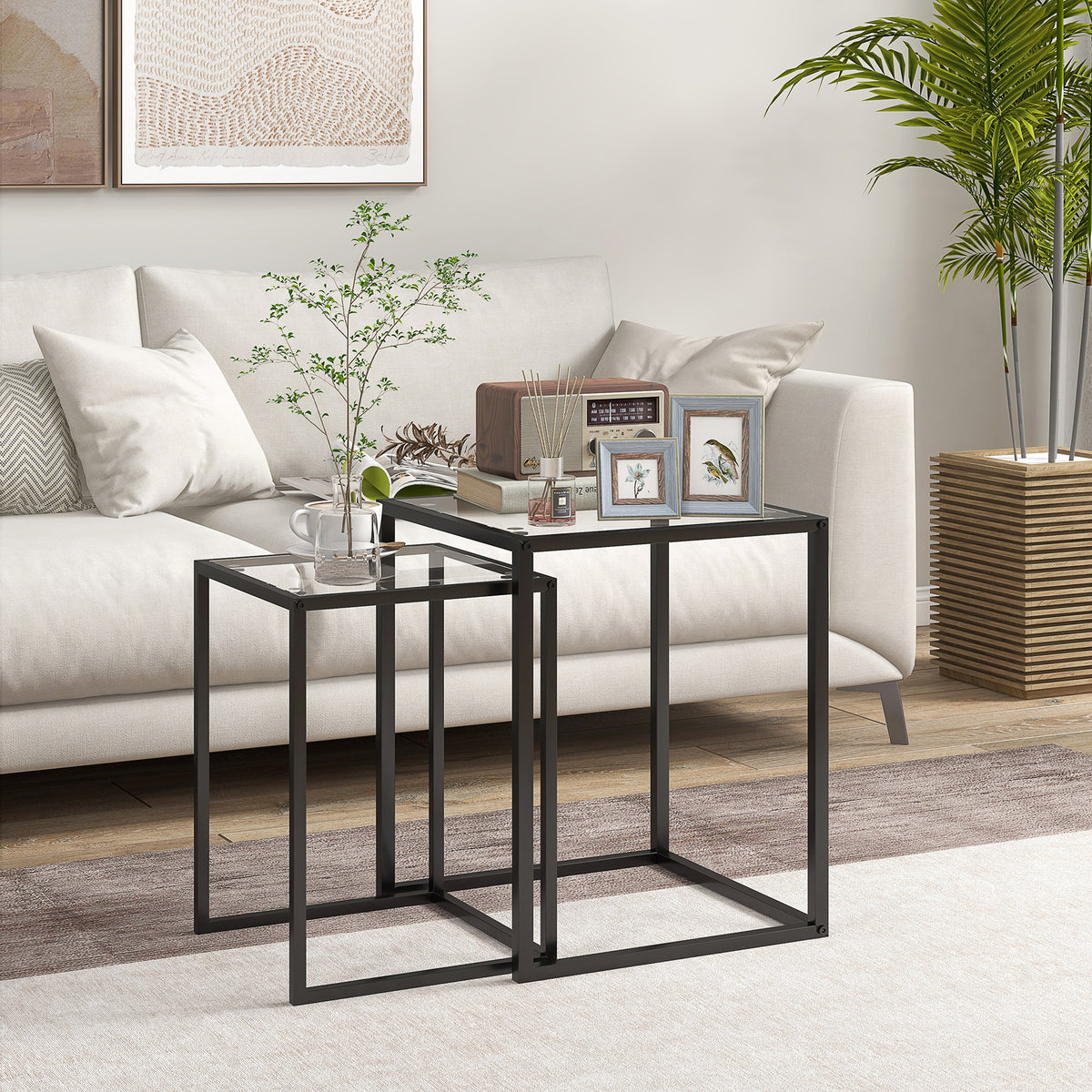 HOMCOM 2er Set Beistelltisch stapelbarer Nachttisch Couchtisch mit Beinen aus Stahl, modern für – Produktabbildung 2