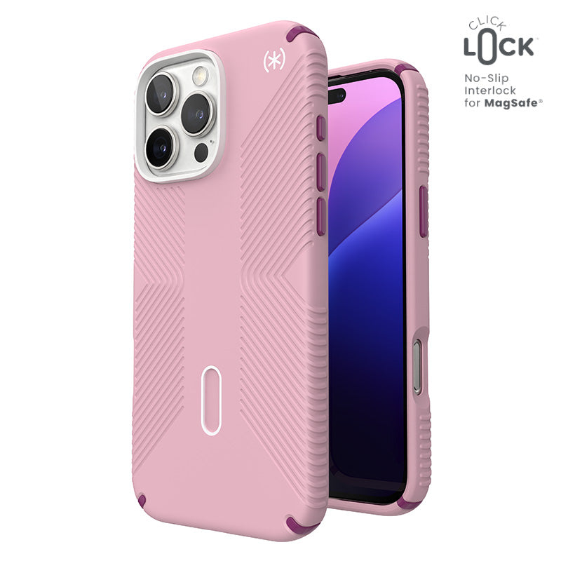 Speck Presidio2 Grip ClickLock & MagSafe - Hülle für iPhone 16 Pro Max (Wednesday Pink / Boysenberry Purple