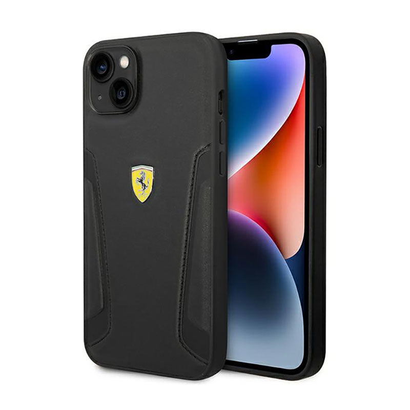 Ferrari Leather Stamp Sides - Hülle für iPhone 14 Plus (schwarz)