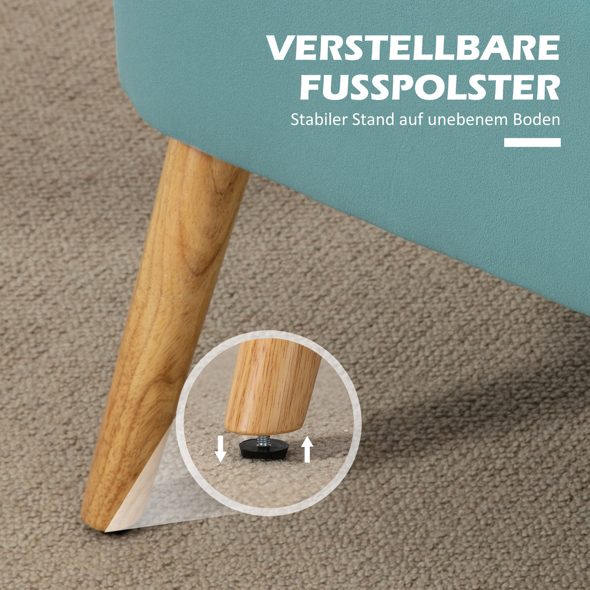 HOMCOM Sofa Retrodesign 2-Sitzer-Sofa, Holzbeine, 117 cm x 56,5 cm x 77 cm, Grün – Produktabbildung 7