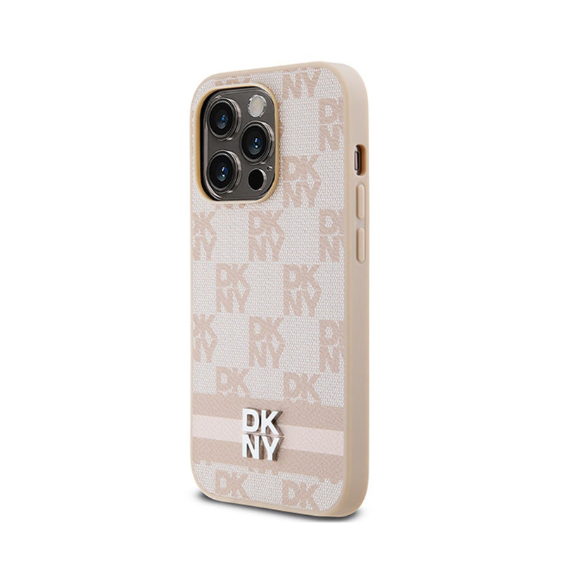 DKNY Leather Checkered Mono Pattern & Printed Stripes - Hülle für iPhone 14 Pro (rosa) – Produktabbildung 2