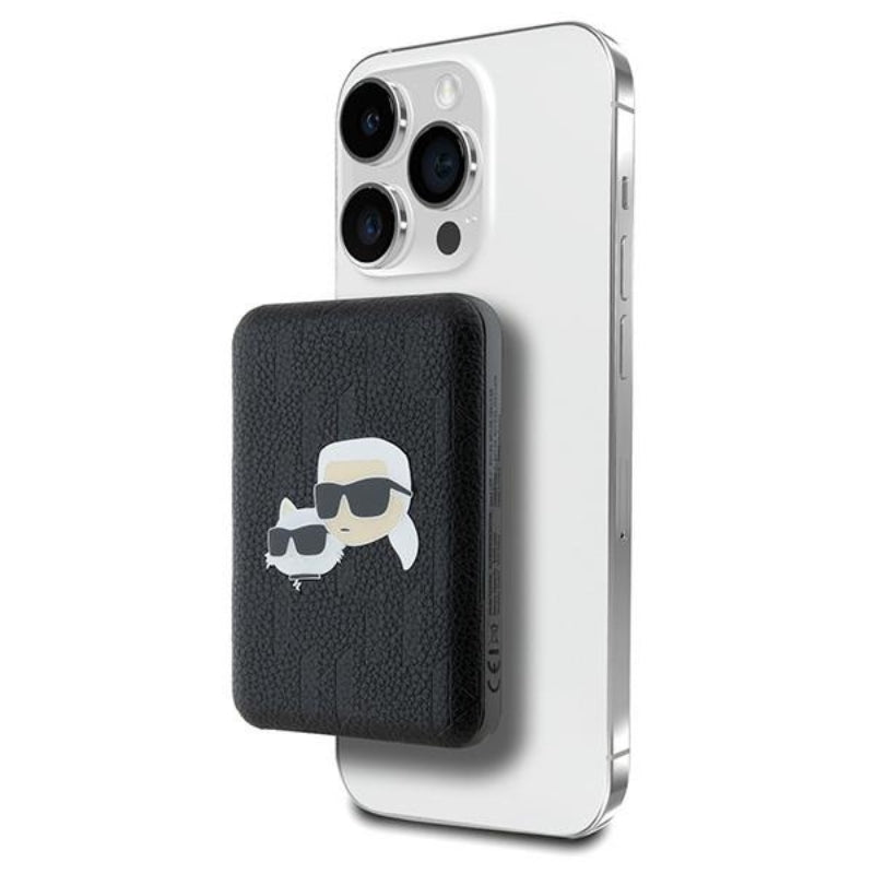 Karl Lagerfeld Karl & Choupette Head Pin MagSafe – kabellose Powerbank 5000 mAh 15W (schwarz)