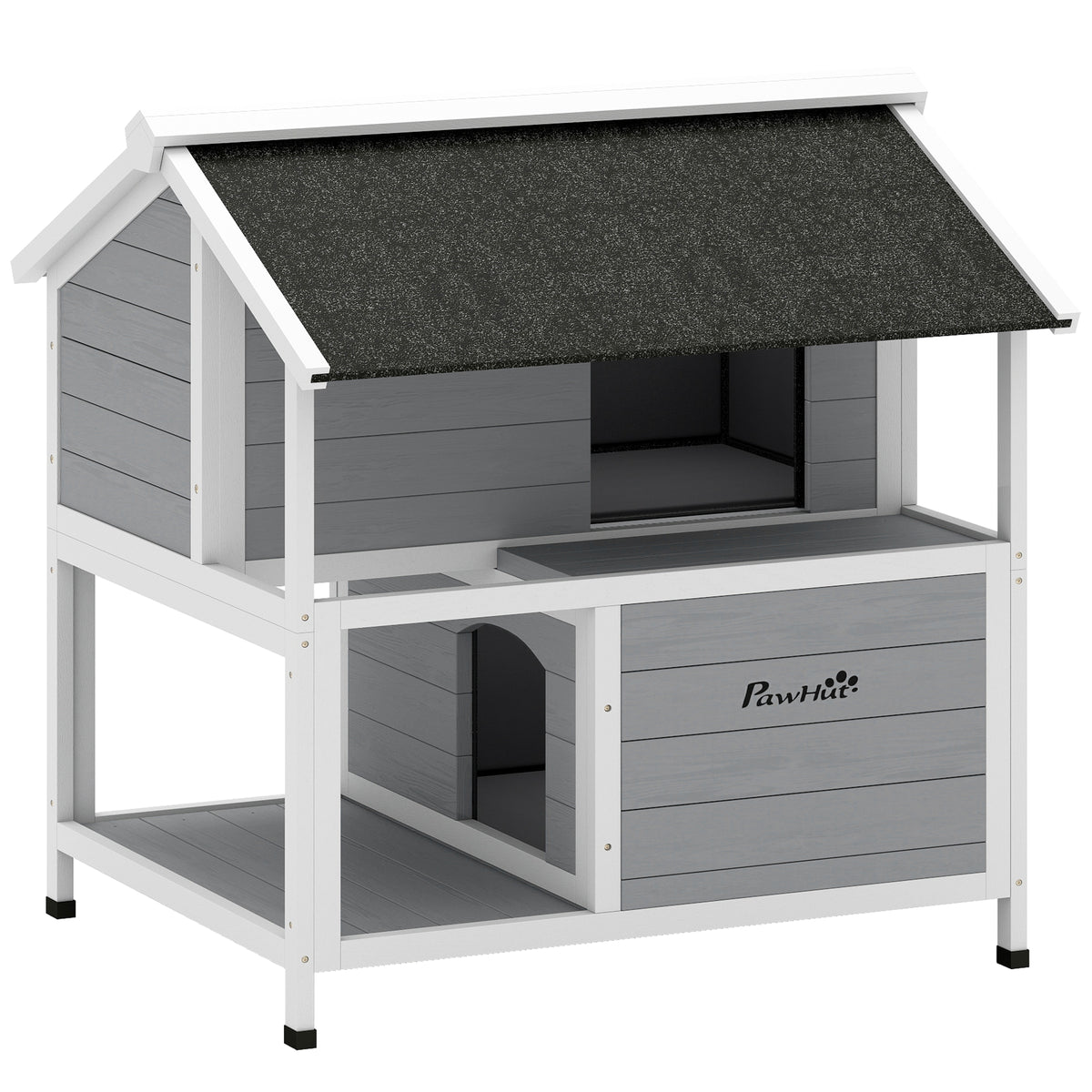 PawHut Outdoor-Katzenhaus, Katzenzuflucht für den Außenbereich, wasserfest, aufklappbares Dach, Fichtenholz