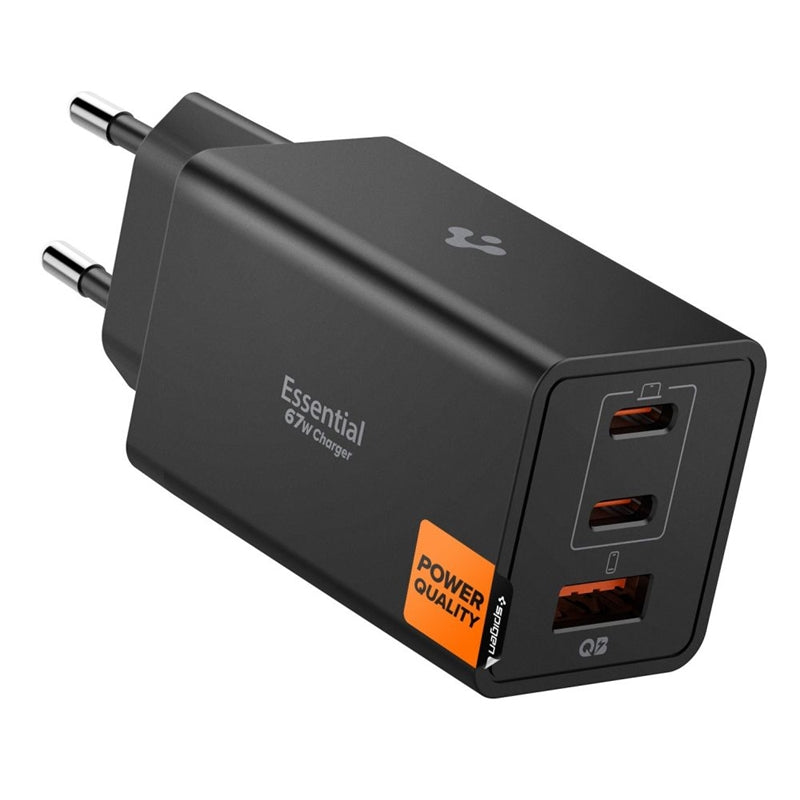 Spigen Essential EE673EU GaN Pro - Ladegerät für Steckdose 2x USB-C + USB-A 67W (schwarz)
