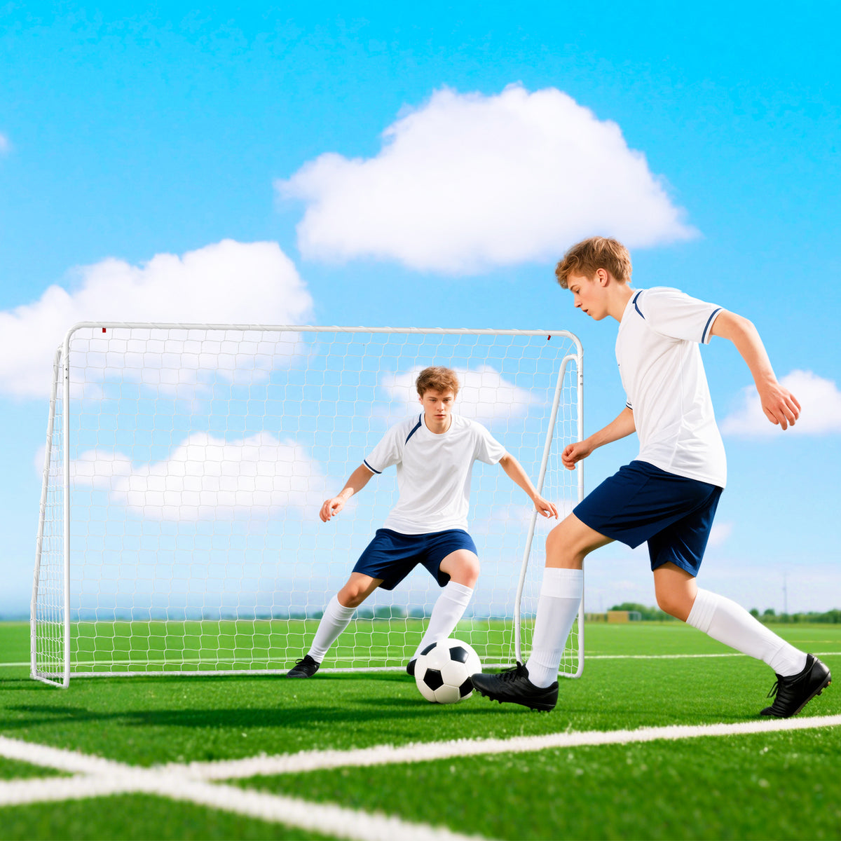 HOMCOM Fußballtor für Spiele & Training, UV-beständig, robust, Bodenverankerungen, Weiß – Produktabbildung 2