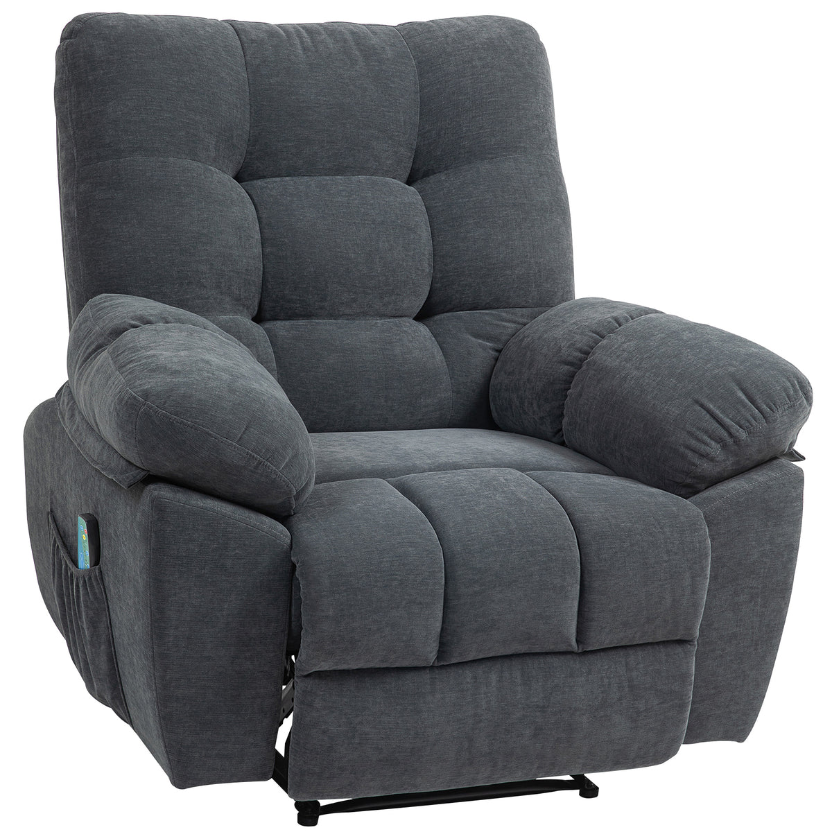 HOMCOM Recliner-Sessel, Massage-Polstersessel mit 8 Vibrationspunkten, verstellbare Fußstütze, Seitentasche