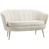 HOMCOM Vintage 2-Sitzer Sofa, Couch, Polstermöbel, Samtoptik, bis 150 kg, Creme/Gold
