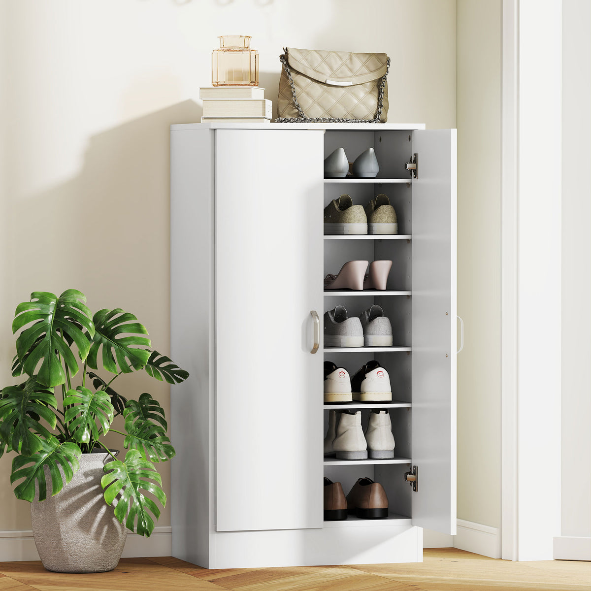 HOMCOM Schuhschrank mit Soft-Close-Scharnieren, verstellbare Regale, 6-stufiges Schuhregal für Flur – Produktabbildung 2