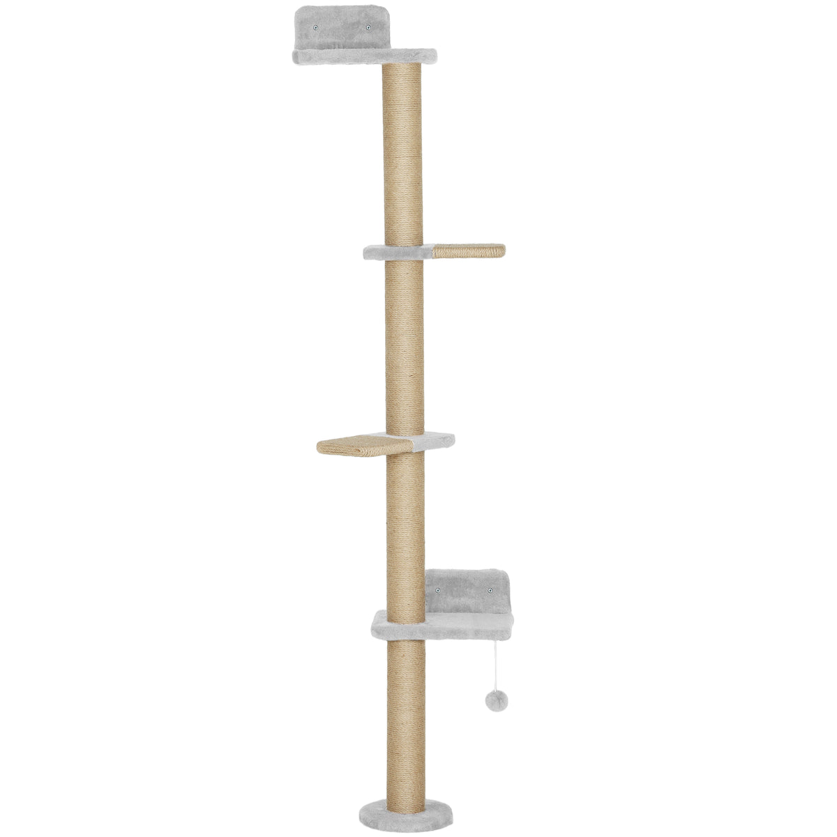 PawHut Katzenkratzbaum, 5-stufiges Design, Spielzeug, Sisalpfosten, Plüschstoff, Hellgrau
