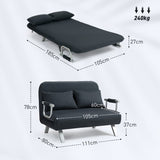 HOMCOM Schlafsofa, 5-fach verstellbar, Wildlederimitat, Stahlrahmen, inkl. Kissen, Schwarz – Produktabbildung 3