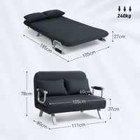 HOMCOM Schlafsofa, 5-fach verstellbar, Wildlederimitat, Stahlrahmen, inkl. Kissen, Schwarz – Produktabbildung 3