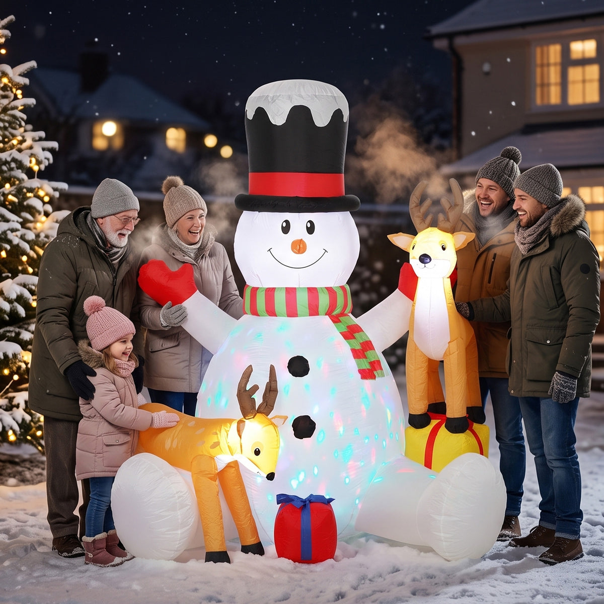 Outsunny Aufblasbarer Weihnachts-Schneemann mit 2 Rentieren, 215 cm, für draußen, mit LEDs und Tasche – Produktabbildung 2