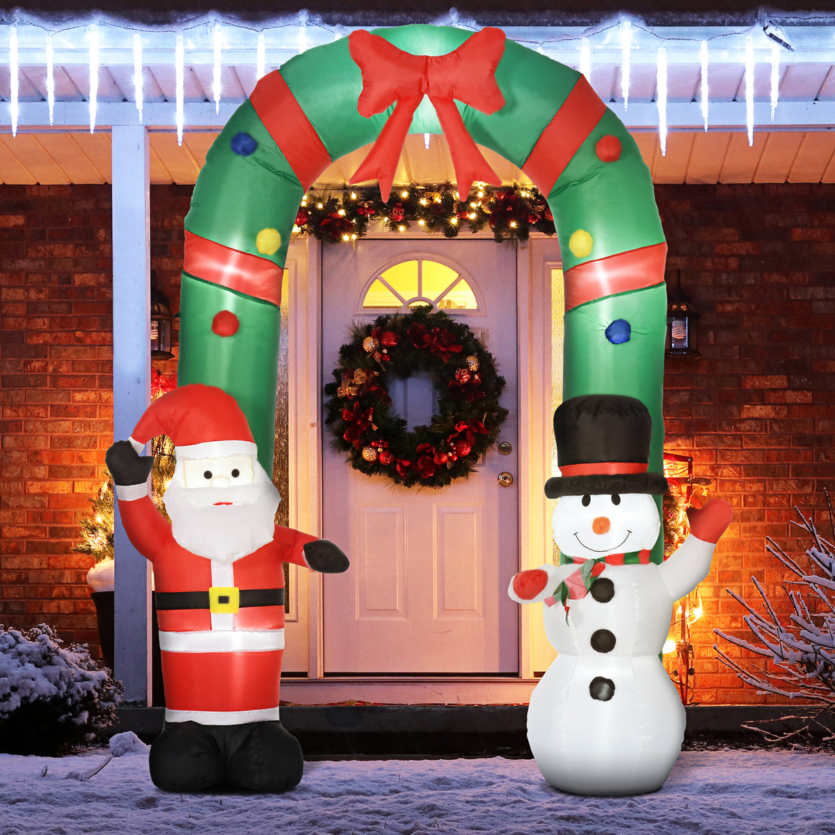 HOMCOM Aufblasbarer Torbogen mit Weihnachtsmann und Schneemann, LED-Beleuchtung, integriertes Gebläse – Produktabbildung 2