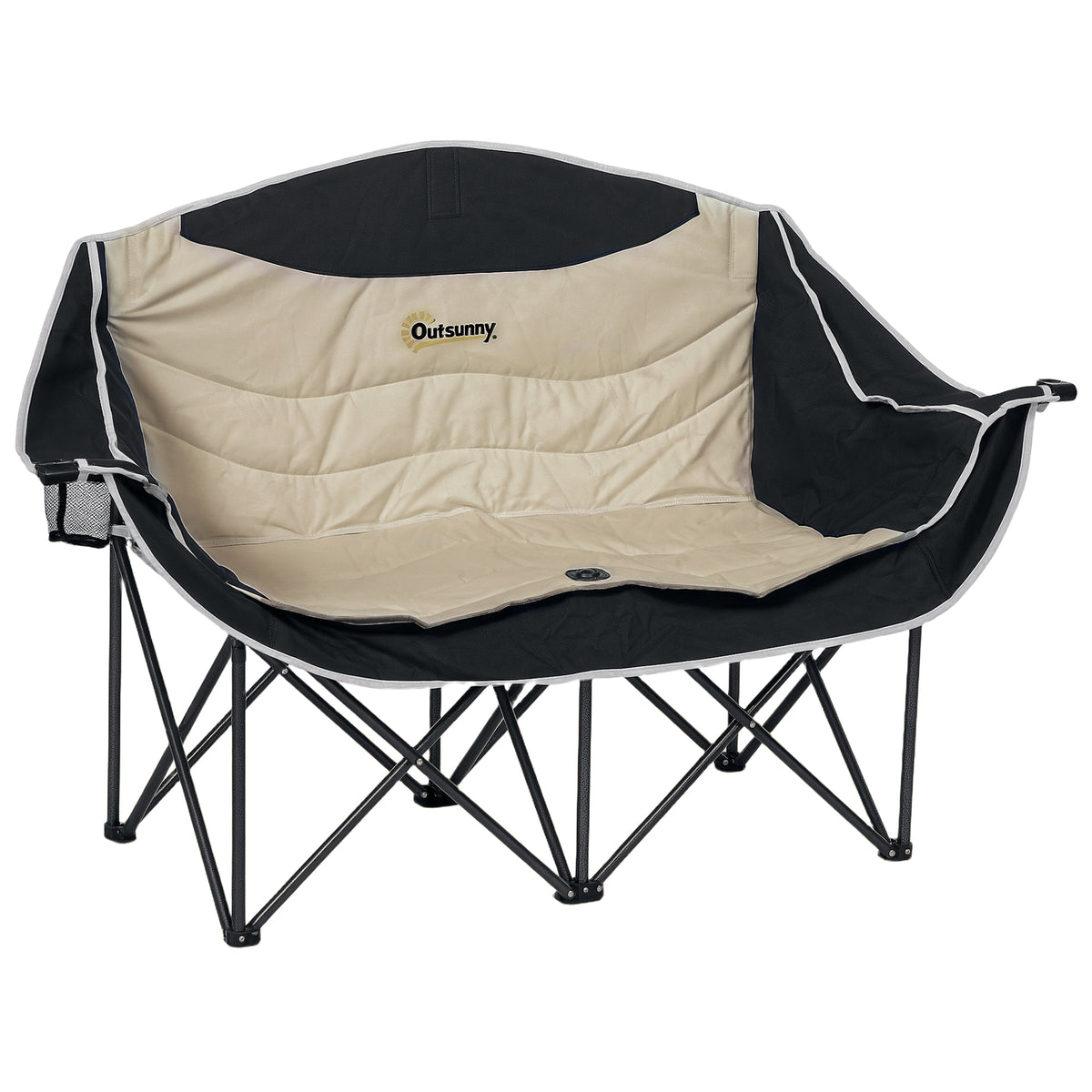 Outsunny Faltstuhl faltbar 2 Sitzer Campingstuhl mit Getränkehalter Tragetasche bis 250kg belastbar Khaki